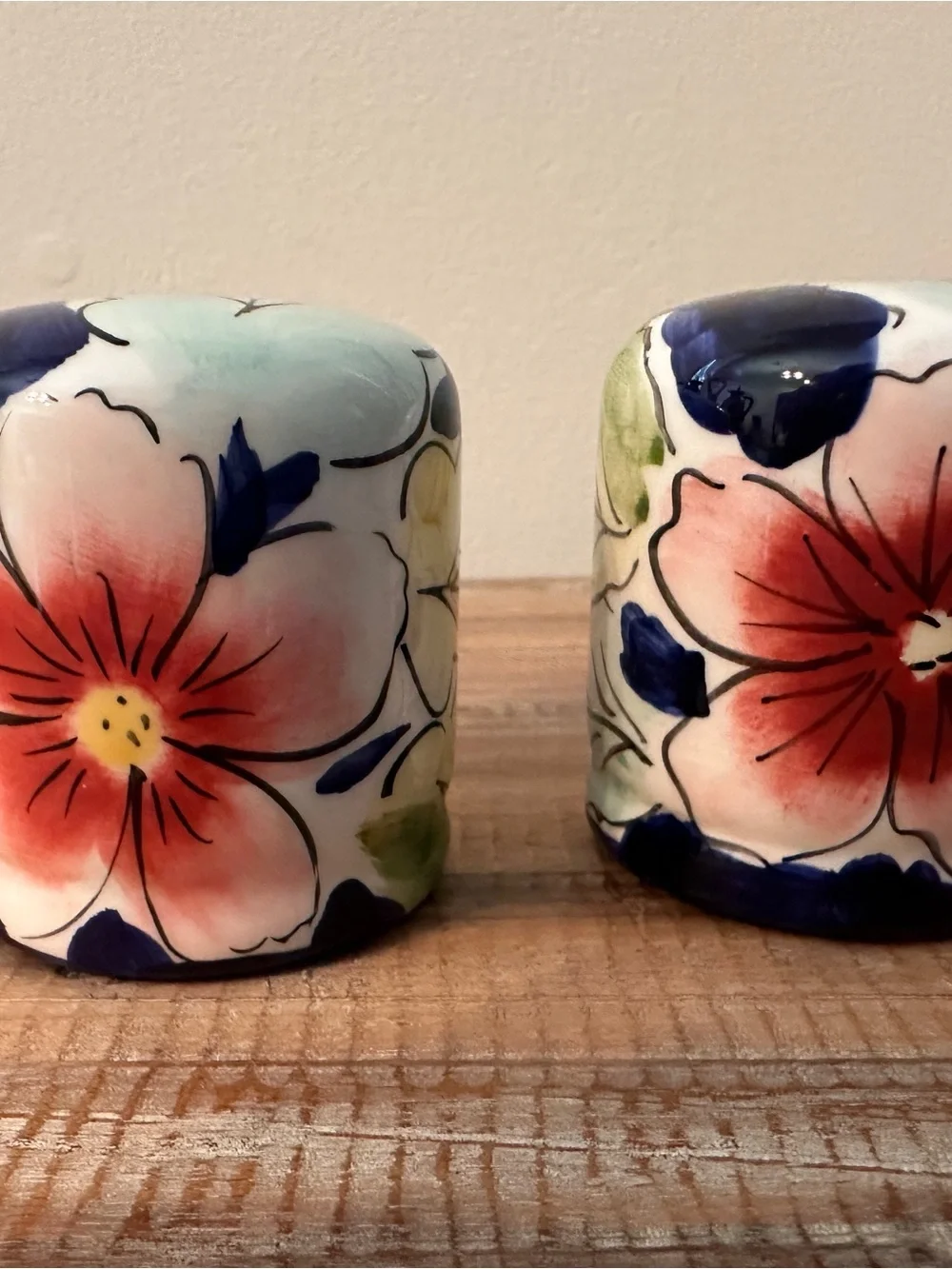 Hand Painted Oil Vinegar Salt Pepper Cruet Set Floral Fruit Caddy